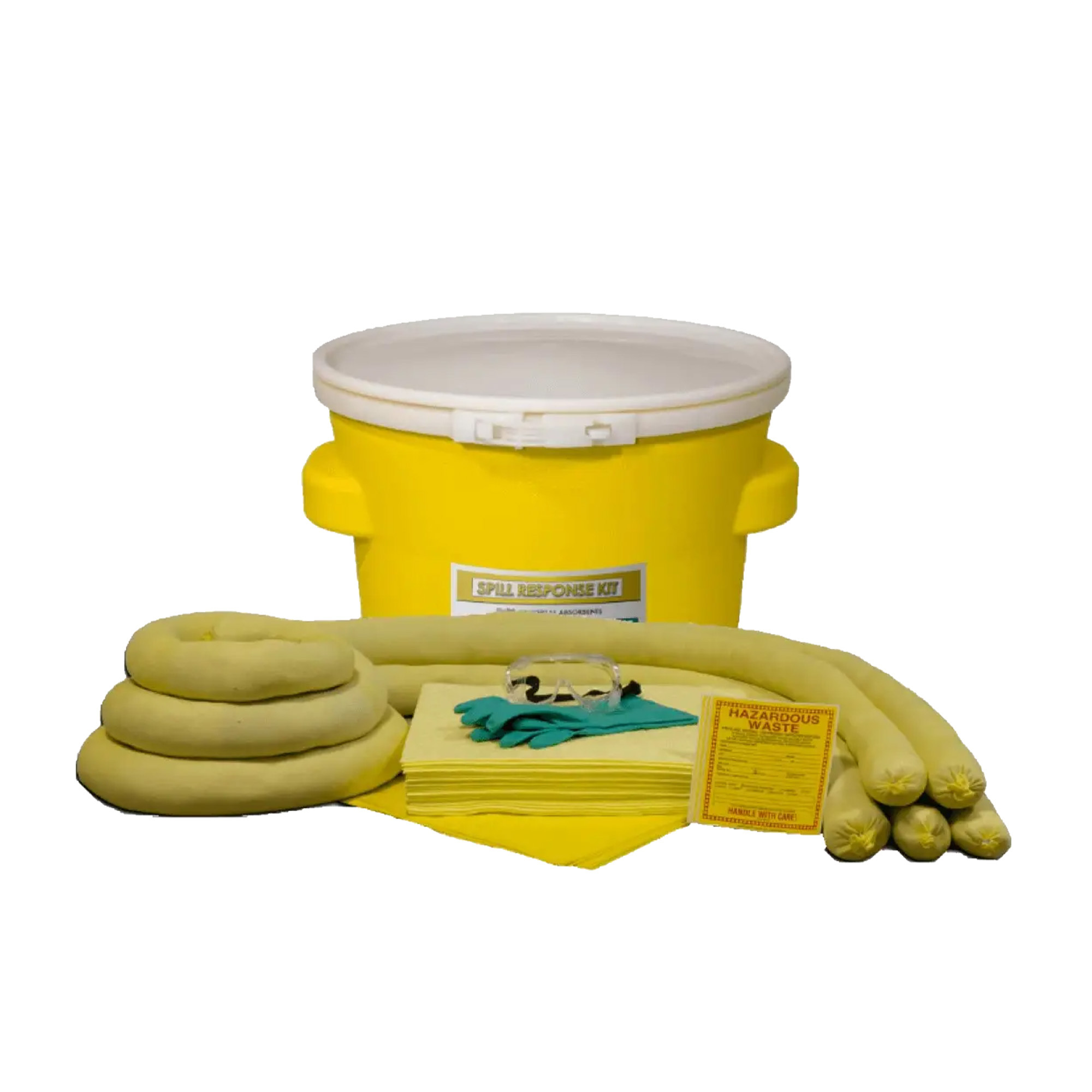 Impact Absorbents Inc FiberLink Hazmat Spill Kit — 20 Gal. Capacity, High Visibility Socks, Weather-Tight Poly Drum, Model# PKD20H